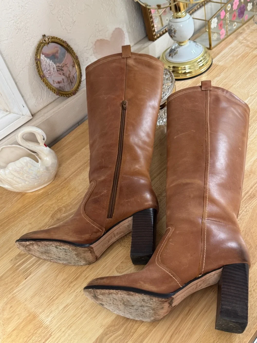 Deltan Brianne Women's Size 8M Western Tall Brown Classy Chic Leather Boots - Picture 13 of 15